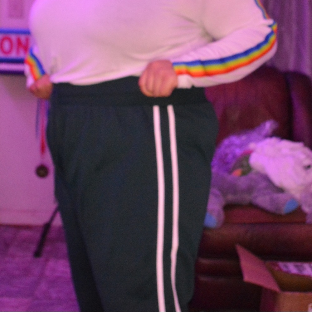 Plus Green White Striped Fleece Joggers
